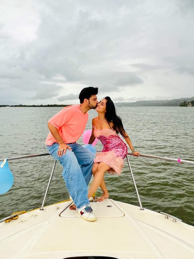 Karan and Tejaswi enjoying a fun day on a luxury yacht at Yacht Club Goa